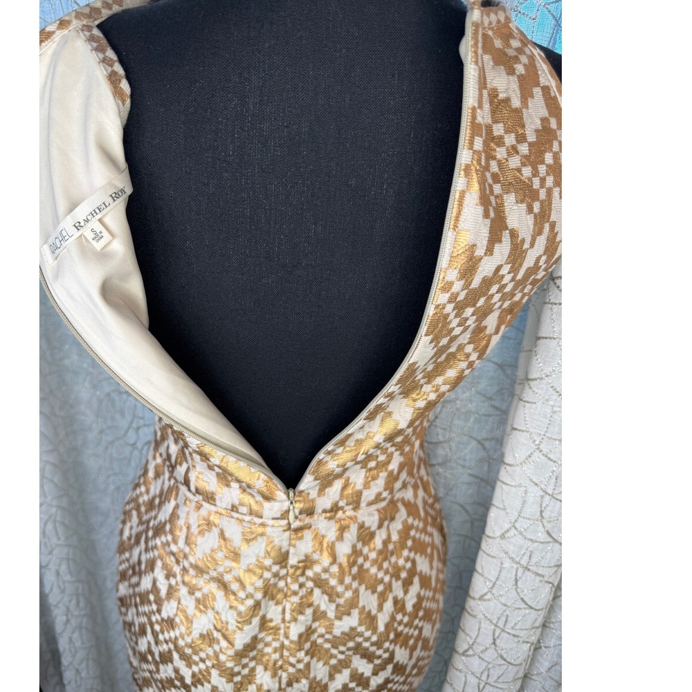 Rachel Roy Metallic Jacquard Fit & Flare Mini Dress – Gold Bronze Geometric –S - Picture 10 of 14